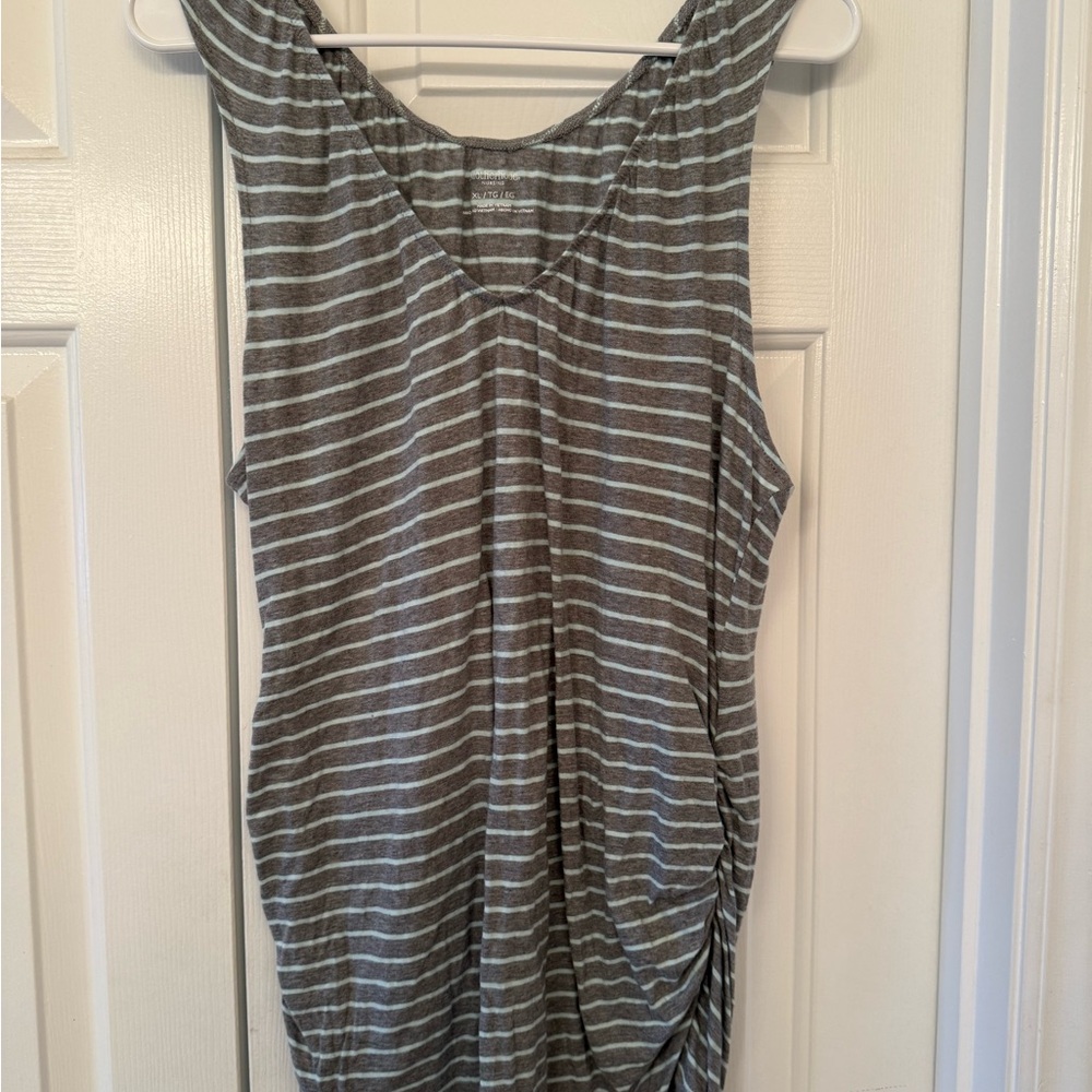 Motherhood Nursing Charcoal and Teal Striped Tank Top